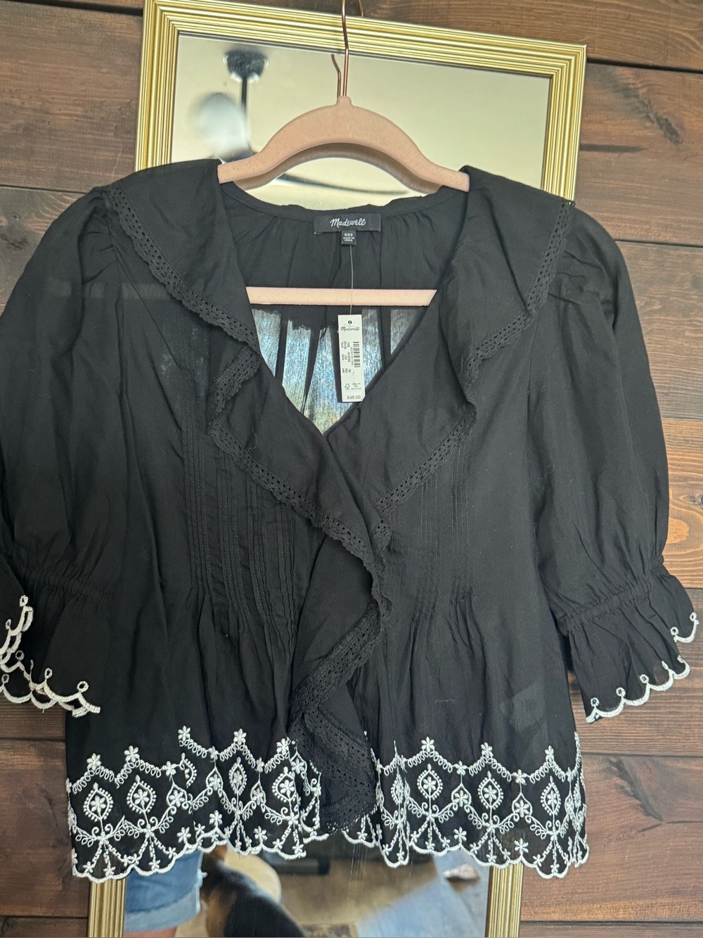 New! Madewell the Blair Top Ruffled Embroidered Women's Blouse - Picture 3 of 7